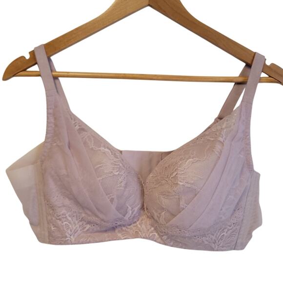 Lace Mesh Wireless Bra Pale Mauve‎ Back Closure Adjustable Full Figure Size 40D - Picture 1 of 6